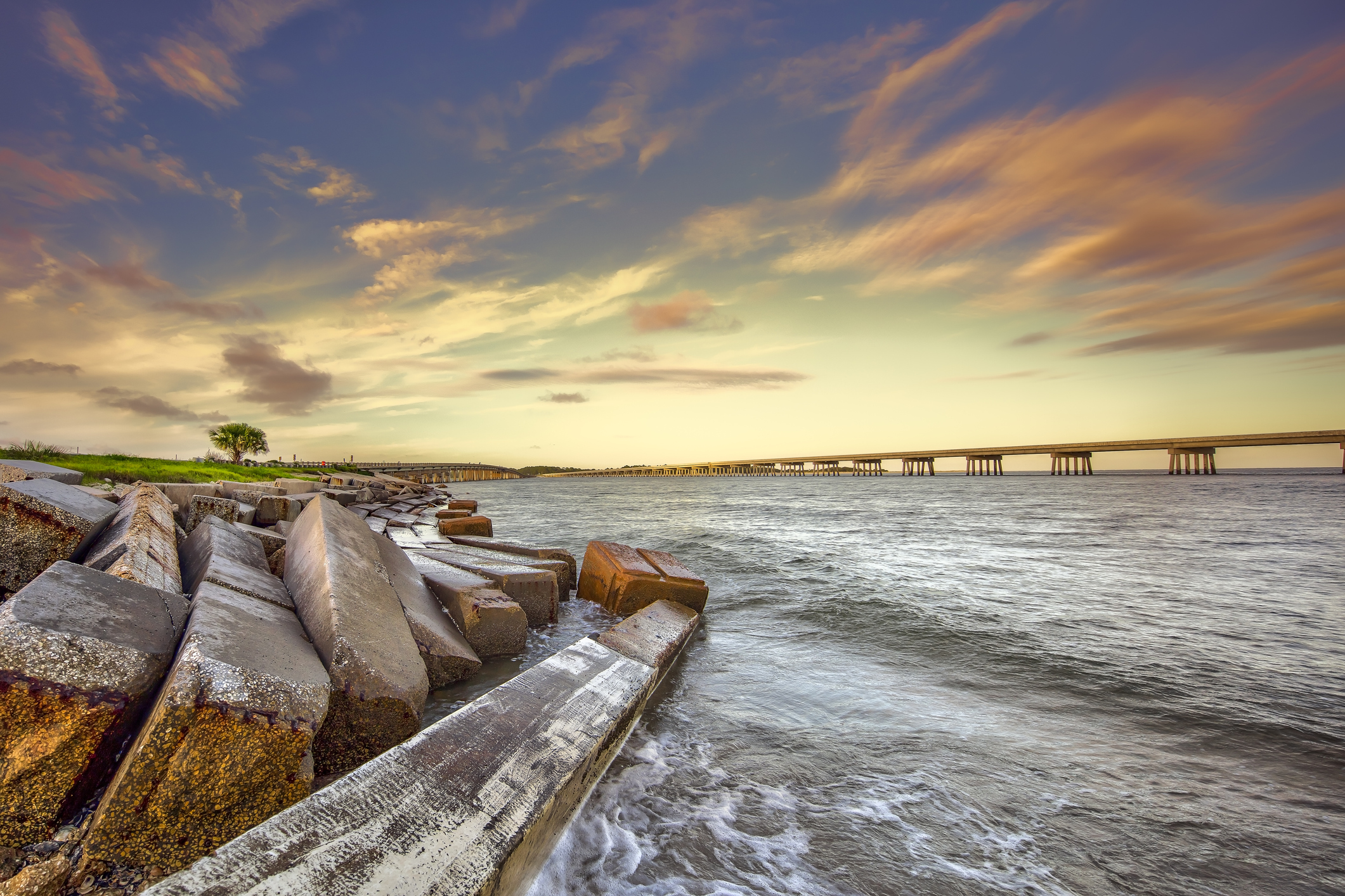 Two bridges conecting Amelia Island and Big Talbot Island, Florida. Nassau County.